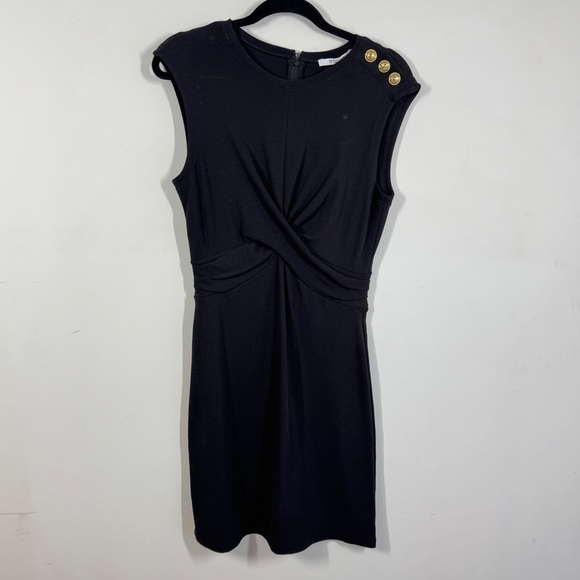 Derek Lam 10 Crosby Black Sleeveless Twist Front Mini Dress Gold Button Detail S - Picture 2 of 12